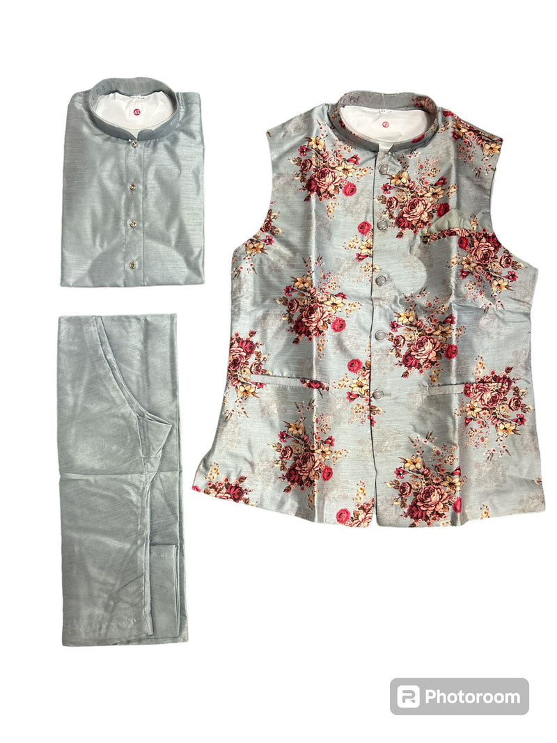 Kurta Pajama Jacket Set (Flowery)