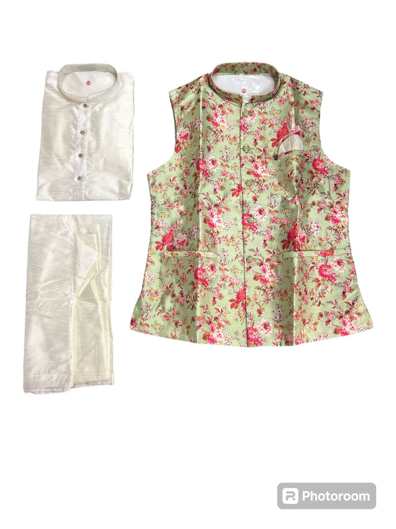 Kurta Pajama Jacket Set (Flowery)