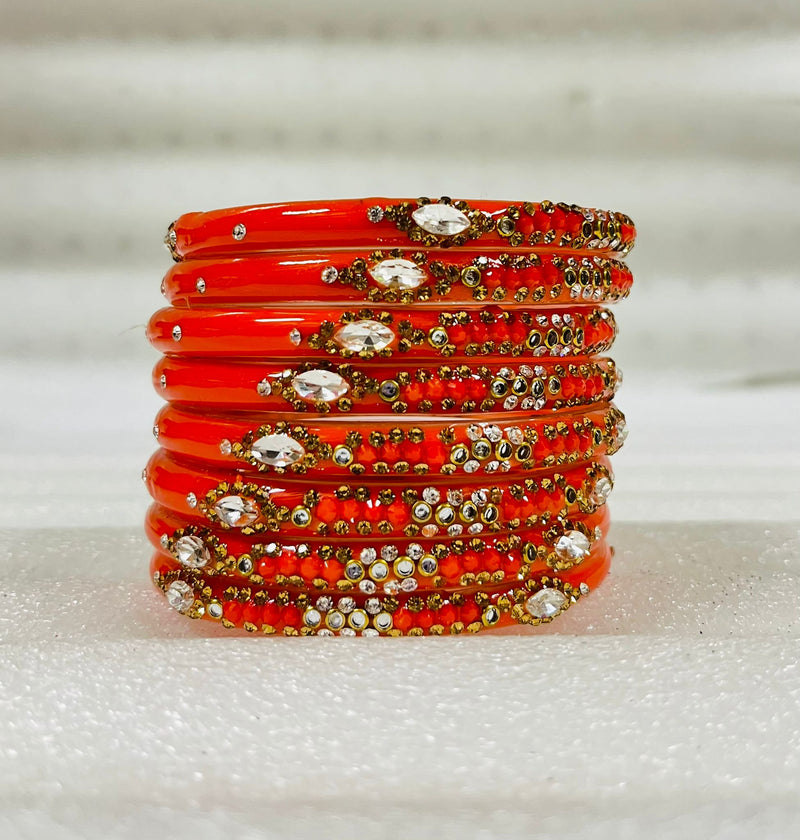 Glass Fancy Bangles -8Pcs Set