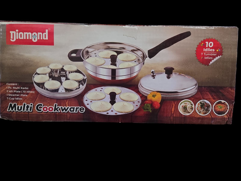 MULTI KADAI WITH 2 IDLI PLATE,1 STEAMER PLATE, 7 CUP IDLI