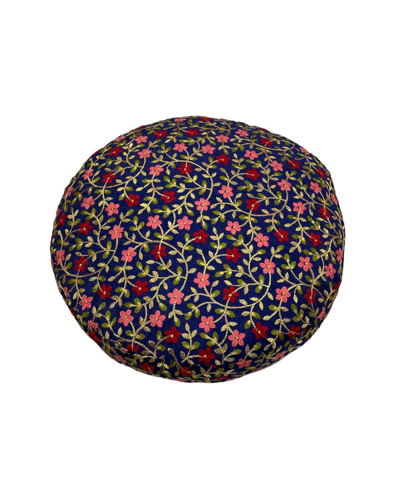 ROUND PUFFY CHOWKI WOOD LG 17X17X28