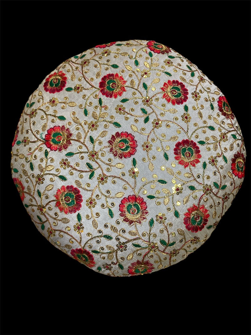 ROUND PUFFY CHOWKI WOOD LG 17X17X28