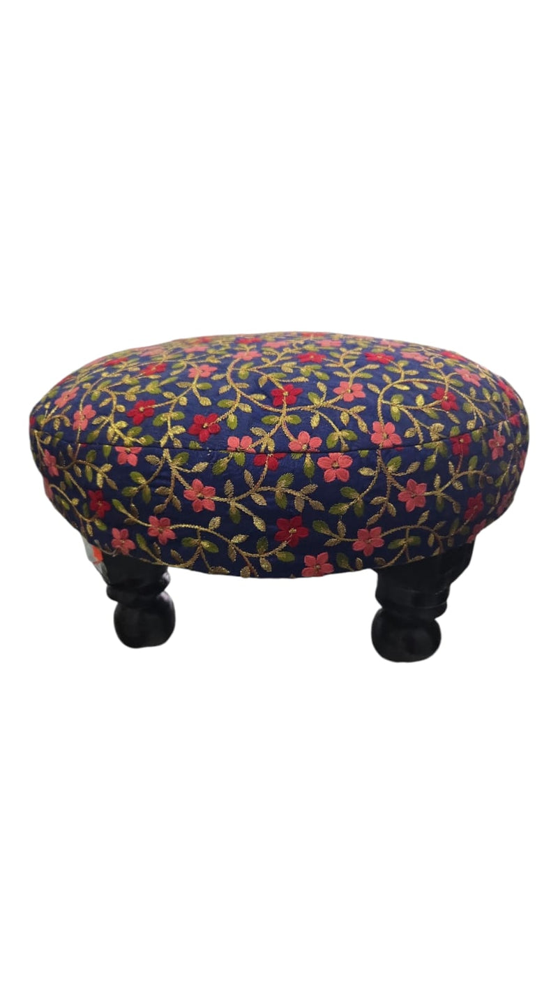 ROUND PUFFY CHOWKI WOOD LG 17X17X28