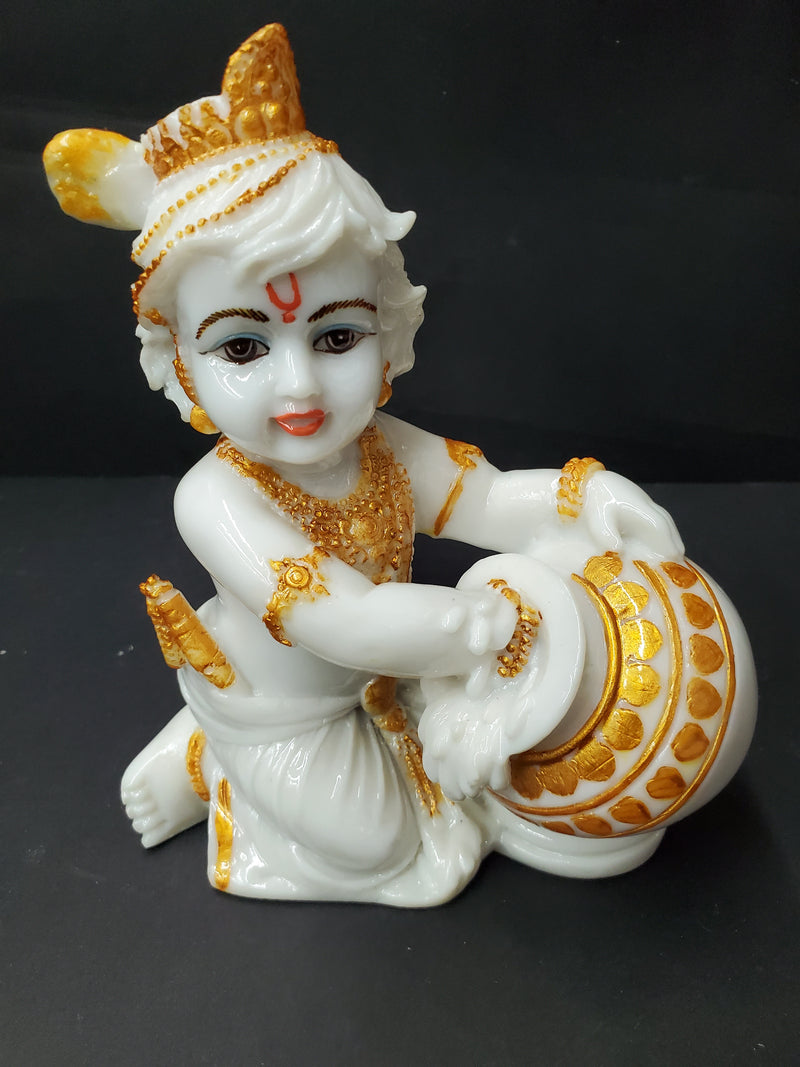 Baby Krishna golden white murti