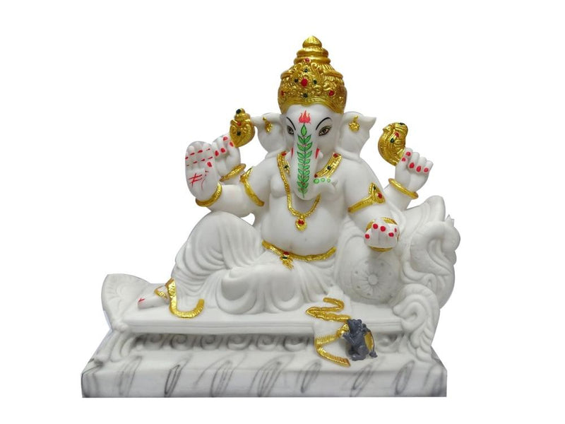 Ganesh ji sitting on singhasen White Marble look